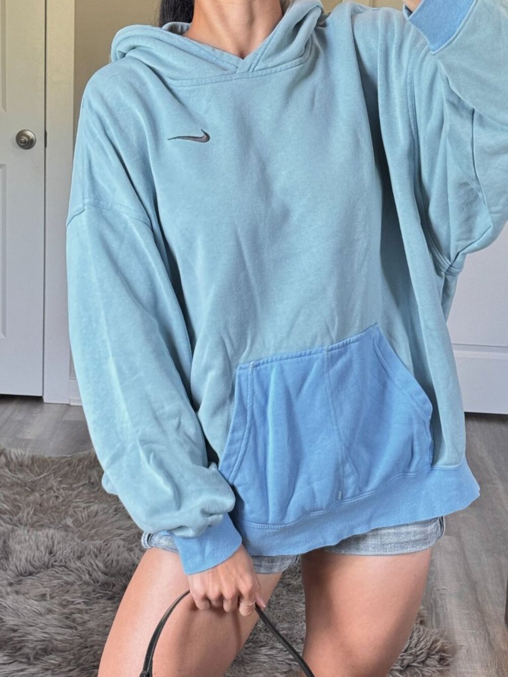 Nike Baggy Oversized Blue Colorblock Hoodie Size M Sweatshirt Streetwear Y2K